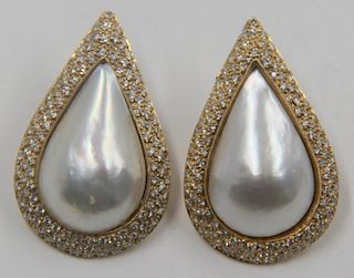 JEWELRY. Pair of Mabe Pearl and Diamond Earrings.