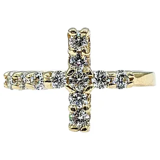 Sparkling Diamond & 14K Gold Cross Ring