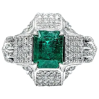 Unique & Impressive Emerald & Diamond Cocktail Ring - Platinum