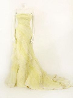 A Roberto Cavalli pale lime couture strapless ballgown