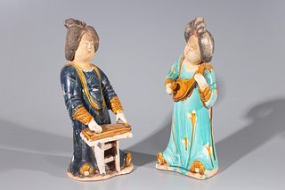 Pair Chinese Ceramic Female Musician Statues