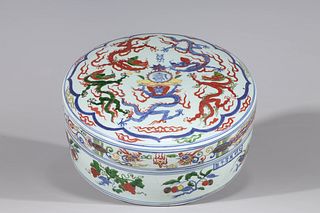 Chinese Enameled Porcelain Dragon Box
