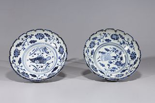 Two Chinese Blue & White Porcelain Dishes