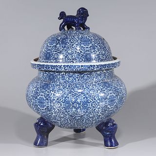 Chinese Blue & White Porcelain Covered Basin