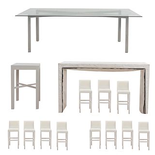 Set de muebles para bar. SXXI. Elaborado en madera y aluminio Consta de: 11 Sillas altas, otros. Piezas: 14.