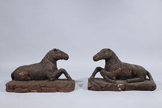 Pair of Chinese Wooden Horse Statues