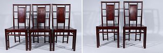 Set of Five Chinese Carved Hardwood Chairs