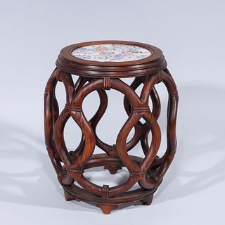 Chinese Wood & Porcelain Garden Seat
