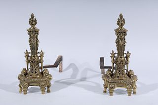 Pair of Brass Gold Fireplace Andirons