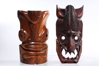 Two Oceanic Carved Wood Masks