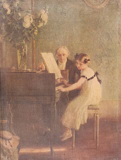 Framed Edwardian Print of Girl Playing Piano