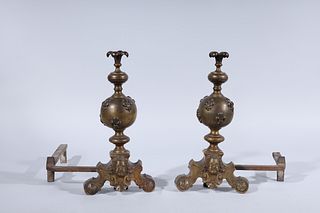 Pair of Brass Gold Fireplace Andirons 