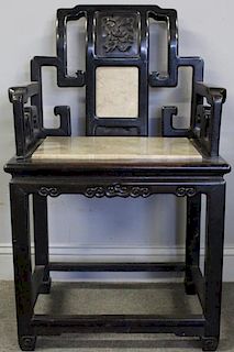 Antique Chinese Hardwood Arm Chair with Marble