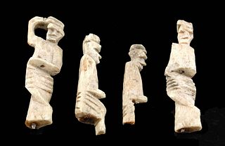 4 Miniature Roman Bone Figures - 2 Standing & 2 Seated