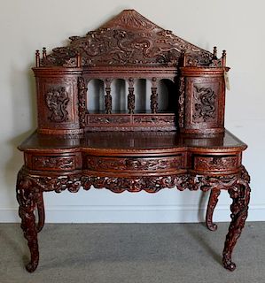 Finely and Highly Carved Antique Asian Desk.