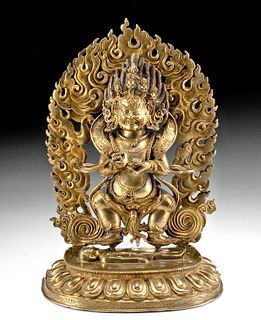 18th C. Tibetan Gilt Brass Mahakala Deity Figure