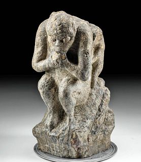 14th C. Chinese Ming Stone Monkey Eating Peach