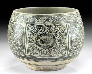 13th C. Sukhothai Pottery Jar - Floral Motif, ex-Museum