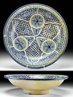 Large 19th C. Moroccan Fassi Ceramic Bowl, ex-Museum