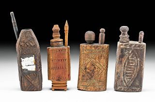 Four 19th C. Moroccan Berber Wood Kohl Jars, ex-Museum