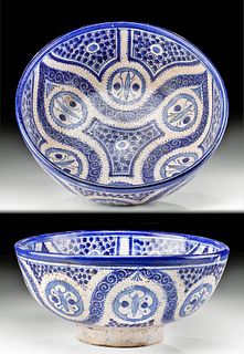 Large 19th C. Moroccan Fassi Pottery Bowl, ex-Museum