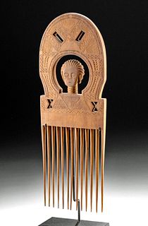 Early 20th C. Ghanaian Ashanti Wood Prestige Comb