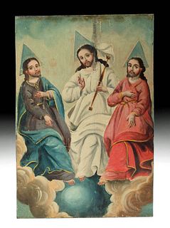 19th C. Mexican Retablo - Holy Trinity
