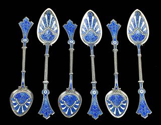 19th C. Russian Silver Cloisonne Matching Spoons (6)