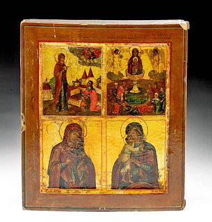 19th C. Gilt Russian Icon - Scenes of the Virgin Mary