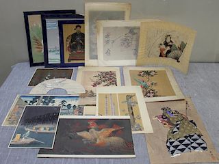 Lot of 16 Assorted Asian Watercolors and Prints.