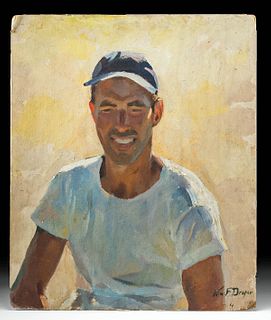 W. Draper Painting - Young Man in Baseball Cap, 1940s