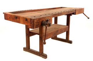 19th Century Wood Carpenter’s Workbench w/ Vise