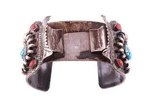 Navajo Old Pawn Sterling Turquoise Coral Bracelet