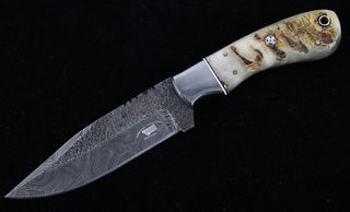 M.T. Knives Rams Horn Damascus Bozeman Knife