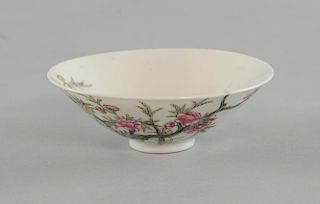 Chinese porcelain small bowl decorated with flowers and foliage on round foot, six character mark to