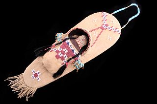 Rare Crow Beaded Cradle Board Papoose c. 1890