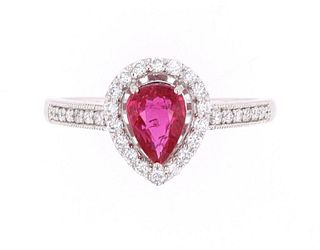RARE GIA Unheated Ruby & Diamond Platinum Ring