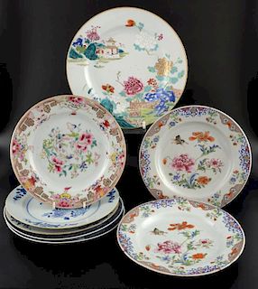 19th century Chinese famille rose plate decorated with a landscape scene, 25cm diameter, pair of fam