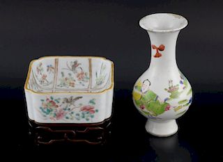 19th century Chinese porcelain square bowl decorated with panels of flowers, foliage and insects, ir
