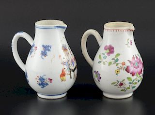 19th century Chinese famille rose sparrow beak jug decorated with a single panel of figures around a