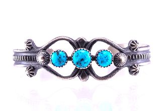 Navajo Sterling Kingsman Turquoise Signed Bracelet