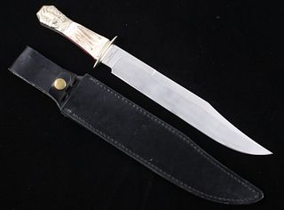 Schrade Custom Antler Bowie Knife & Leather Sheath