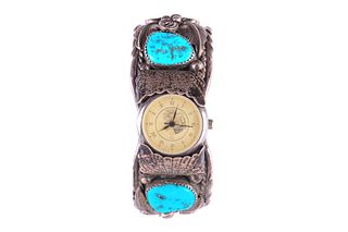 Navajo Sterling Sterling Turquoise Watch Bracelet