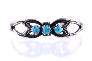 Navajo Sterling Kingman Turquoise Signed Bracelet