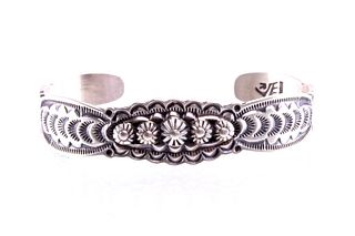 Navajo Sterling Silver Tooled Bracelet By B Ramone