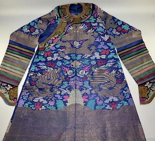 Chinese fine gauze summer robe, late 19th to early 20th C, woven with nine dragons, eight, on the ou