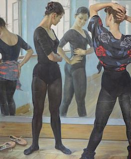 Guan Ze Ju  oil on canvas signed, Titled  verso  JING QIAN ,( In Front of the Mirror) and signed Pro