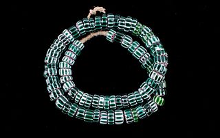 Rare Large Green Chevron Disks/Bead Necklace