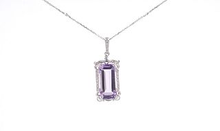 Pink Amethyst Diamond & 14k White Gold Necklace