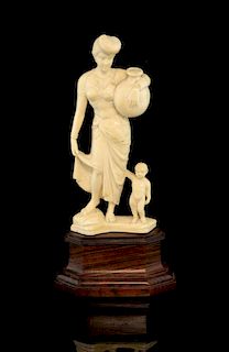 Indian ivory carving of the goddess Vac, 13cm high, another of a dancer, 13cm high and another of a